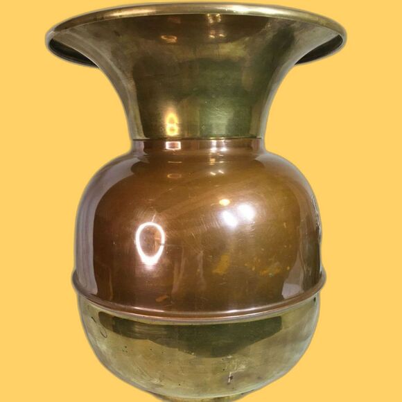 Pacific Railroad Spittoon, brass & copper double sided RR Engine logo - Picture 7 of 9